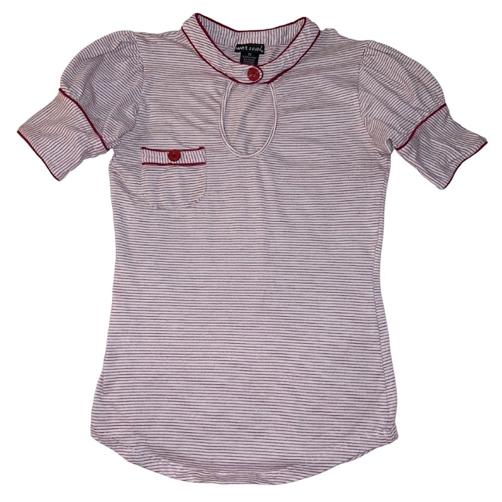 Wet Seal Puff Keyhole Striped Top with Puff Sleeves